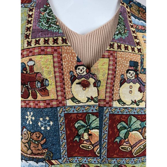 Westbound Vintage Plus Sized Holiday Christmas Vest  1X Green  Patchwork Tapestr - Picture 5 of 16